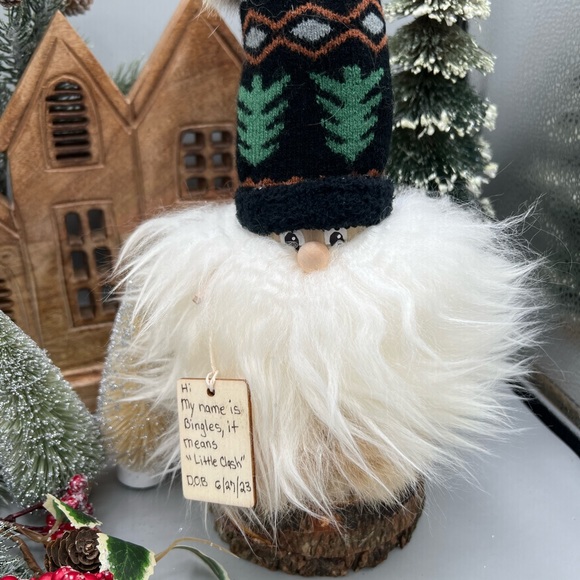 Gnome Wood Tomte Sheepskin Wool Rabbit Fur Figurine Mythical Folklore Nordic - Picture 2 of 6